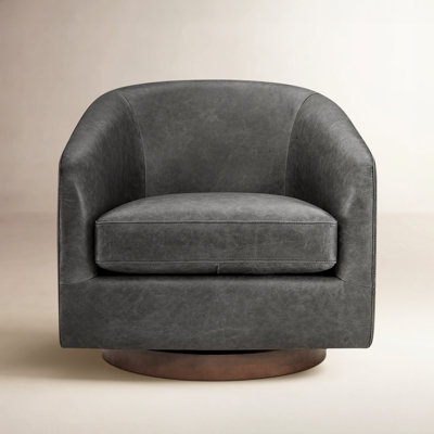 Bennett Genuine Leather Swivel Barrel Chair