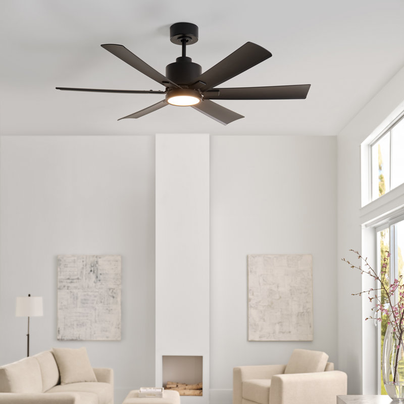 Ventilateur de plafond d'intérieur Teasley de Génération Lighting avec tige filetée, pales en ABS noir minuit et télécommande portable