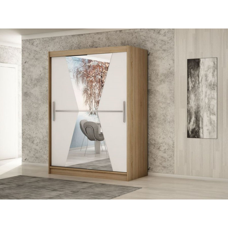 Bromberg 2 Door Manufactured Wood Wardrobe, 200cm H x 180cm W x 62cm D, Sonoma/White