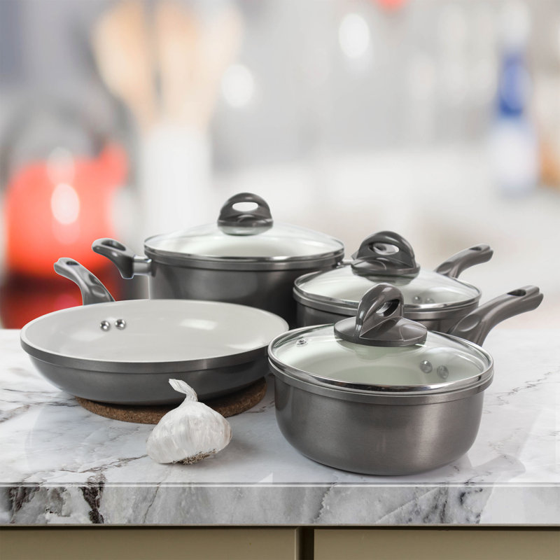 Hestonville 7-Piece Gray Aluminum Nonstick Cookware Set with Lids