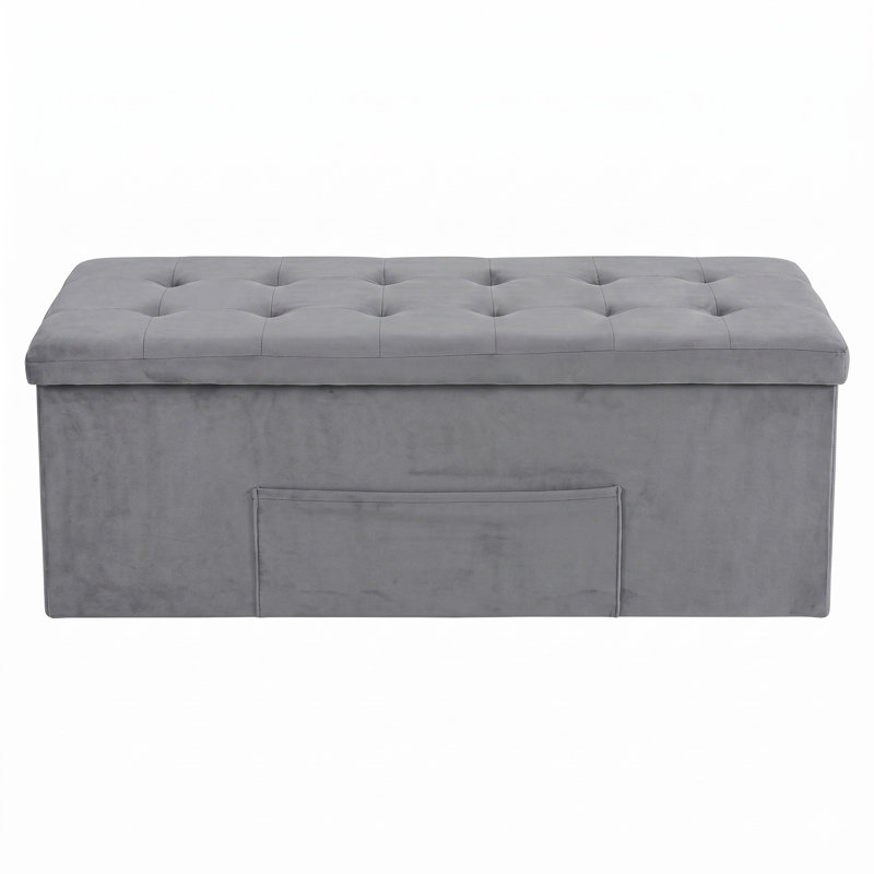 Winningham 42" Tufted Upholstered Folding Storage Bench With Pocket, Dark Gray