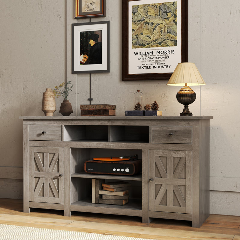 Farmhouse 59"W Tv Stand For Tvs Up To 70", Entertainment Center With Power Outlet, Tv Console, Rustic Gray