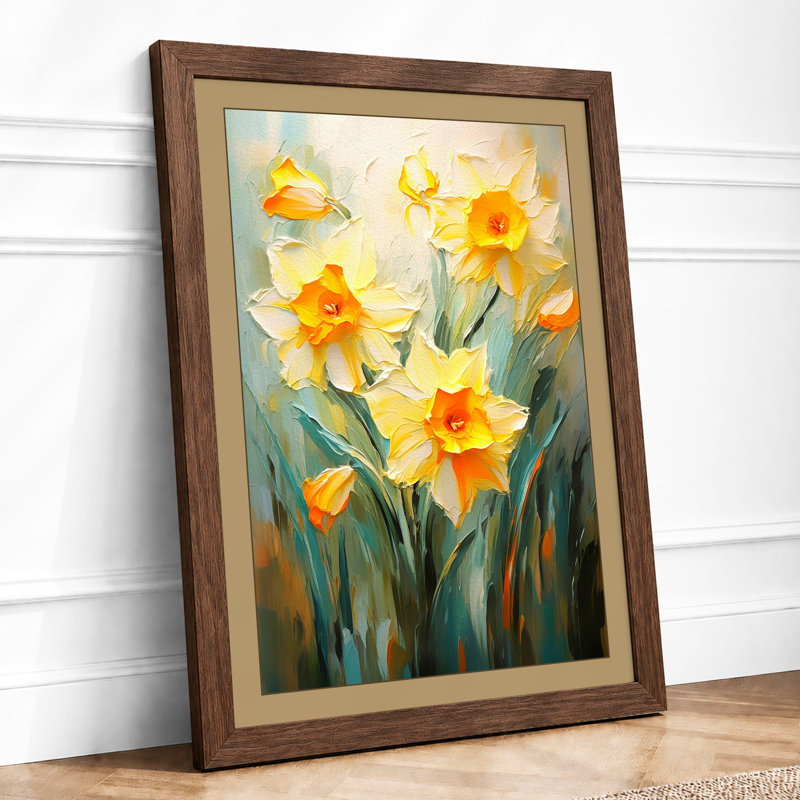 Daffodil Dreams Botanical 1 Piece Single Picture Frame Wall Art, A3 - 42.0 x 29.7 cm, Walnut