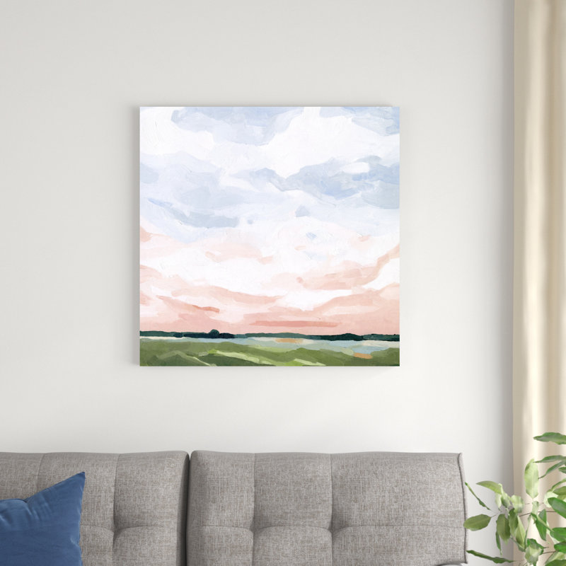 «Pink Morning Horizon I» par Emma Scarvey - peinture sur toile tendue, H 30 po x l 30 po