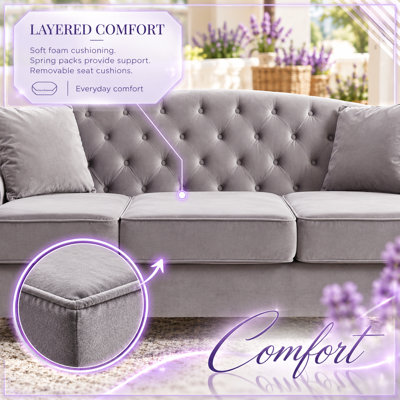 Canapé Chesterfield UNACOR en velours de 82 pouces avec capitonnage à boutons et garniture cloutée