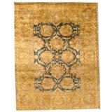 Hand Knotted Wool Oriental Area Rug in Blue And Gold