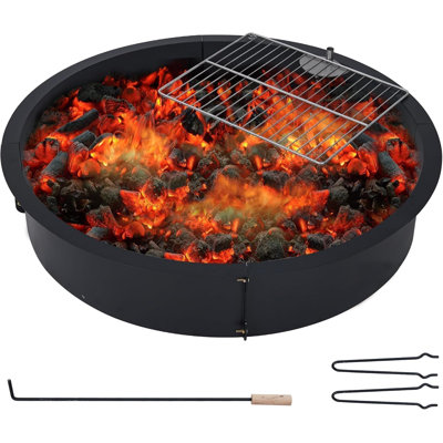 36 Inch Fire Pit Ring - Outdoor Fire Pit Insert Round, In-Ground Firepit Outside Round Wood Burning, Heavy Duty Steel Firepits for Camping Garden Patio Backyard - 36 x 36x7.8