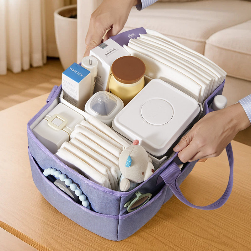 Organisateur de couches portatif avec diviseurs amovibles, rangement pour chambre de bébé grande capacité, Lavender