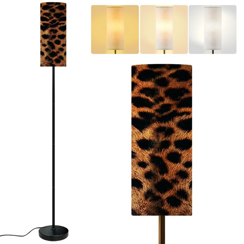  68.5" Standing Floor Lamp Leopard animal wild animal print Dimmable Metal Pole Lamp with Linen Lampshade LED Bulb Included