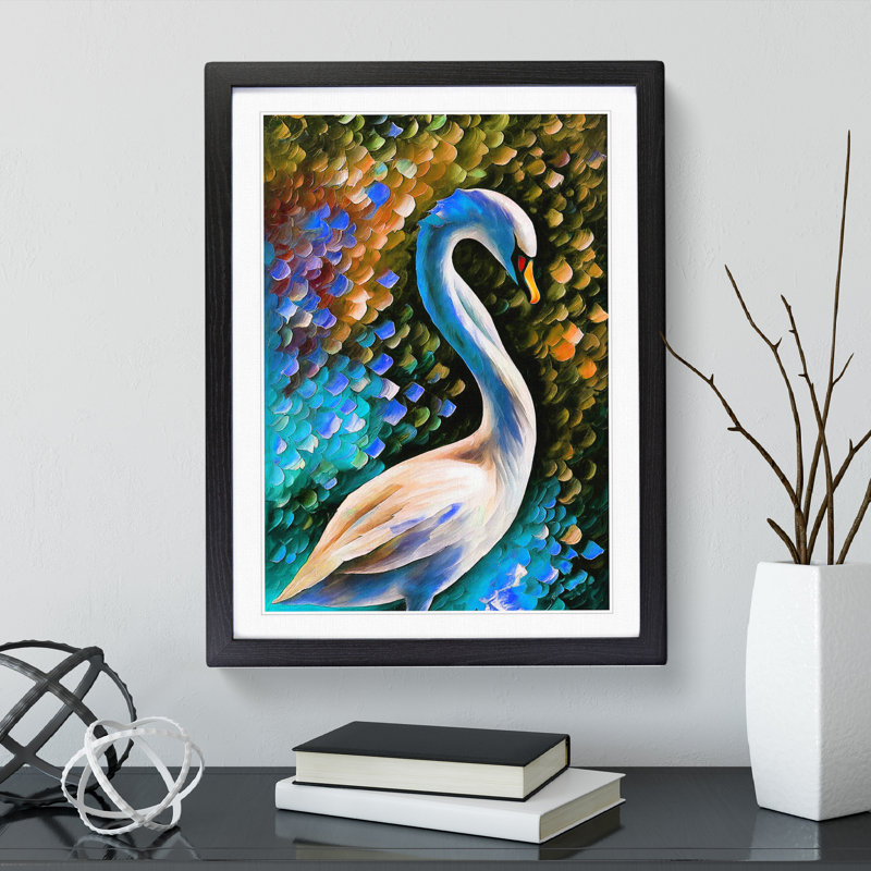 XV1022-4389X Swan Portrait No.5 - Single Picture Frame Painting, 64cm H x 46cm W x 2cm D, Black Framed