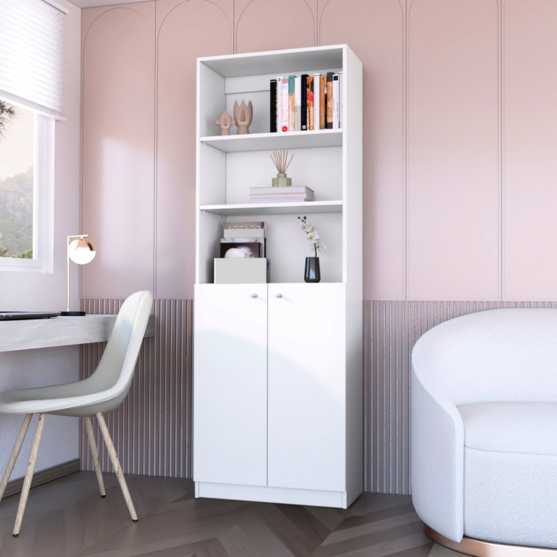 Bibliothèque blanche à 2 portes pour un bel intérieur moderne avec rangement spacieux