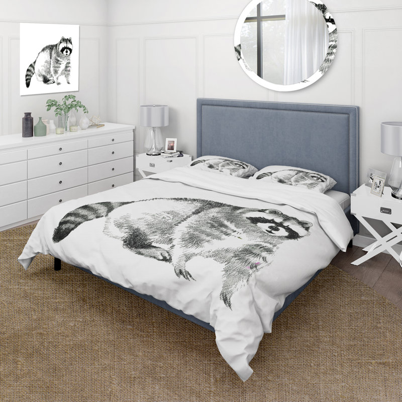 Portrait monochrome de raton laveur - ensemble de housse de couette Farmhouse - microfibre de polyester