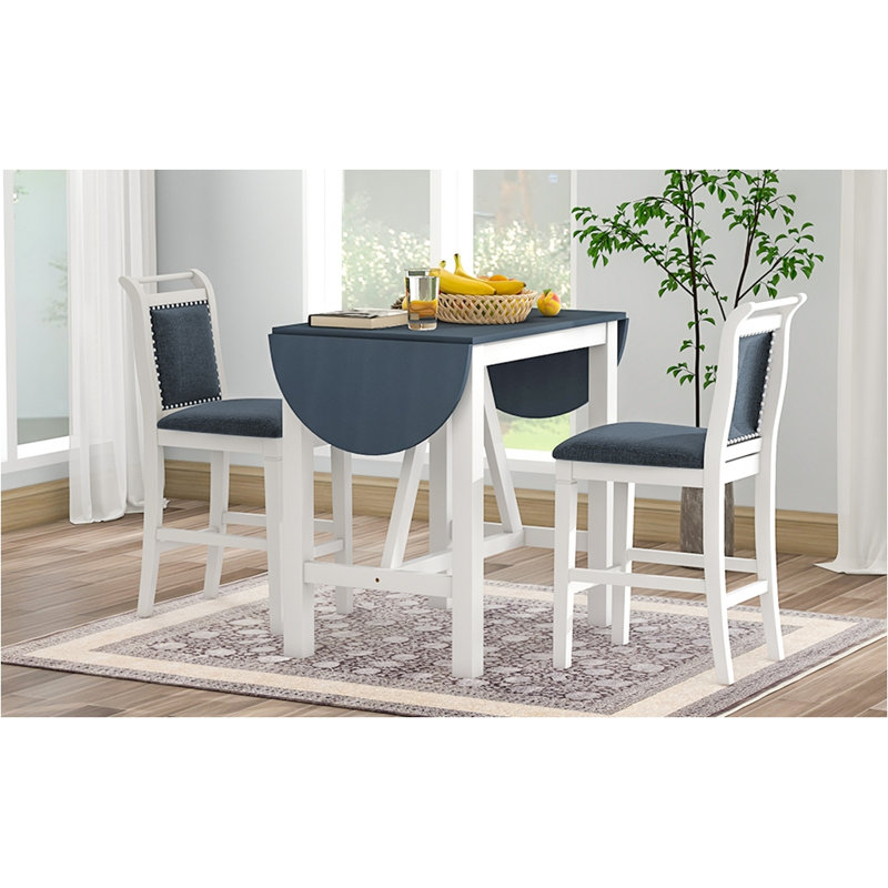 Ensemble de table de salle à manger à hauteur de comptoir 3 pièces, Blanc