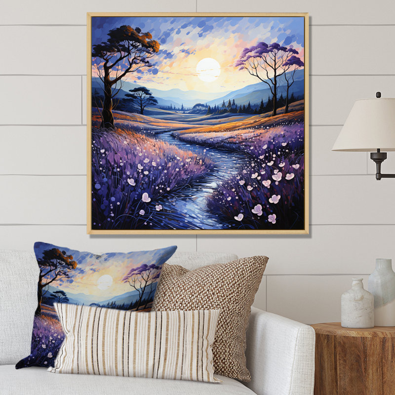«Violets Field Pointillism Dot II», reproduction sur toile, 24" H x 24" W, Cadre naturel flottant