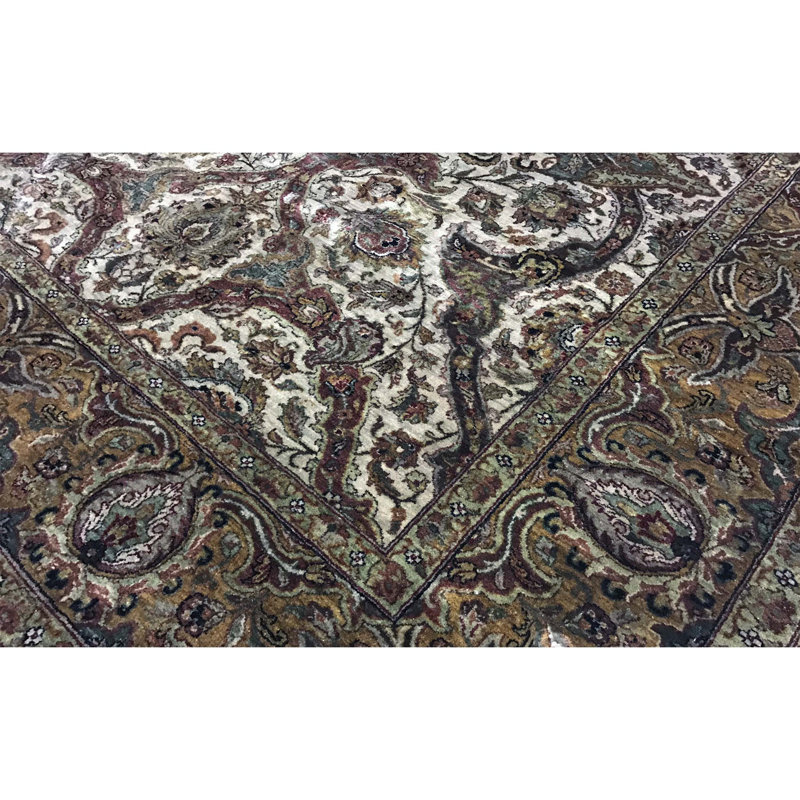 Tapis crème et doré noué à la main de haute qualité