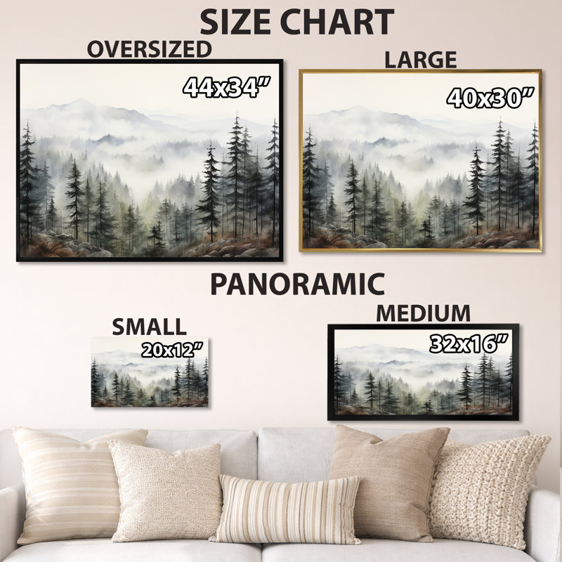 «Pine Misty Mountain II» sur toile, Cadre photo unique, H 30 po x l 40 po, Noir