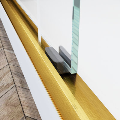 44 - 48 In. W X 72 H Sliding Shower Door, Adjustable Semi , Tempered Glass Thick Clear, 304 Ss Handles, Brushed Gold Brilliance Door H, Adjustable, Stainless Steel