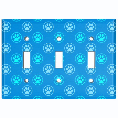Metal Light Switch Plate Outlet Cover (Teal Blue Paw Print Pattern - Single Toggle)