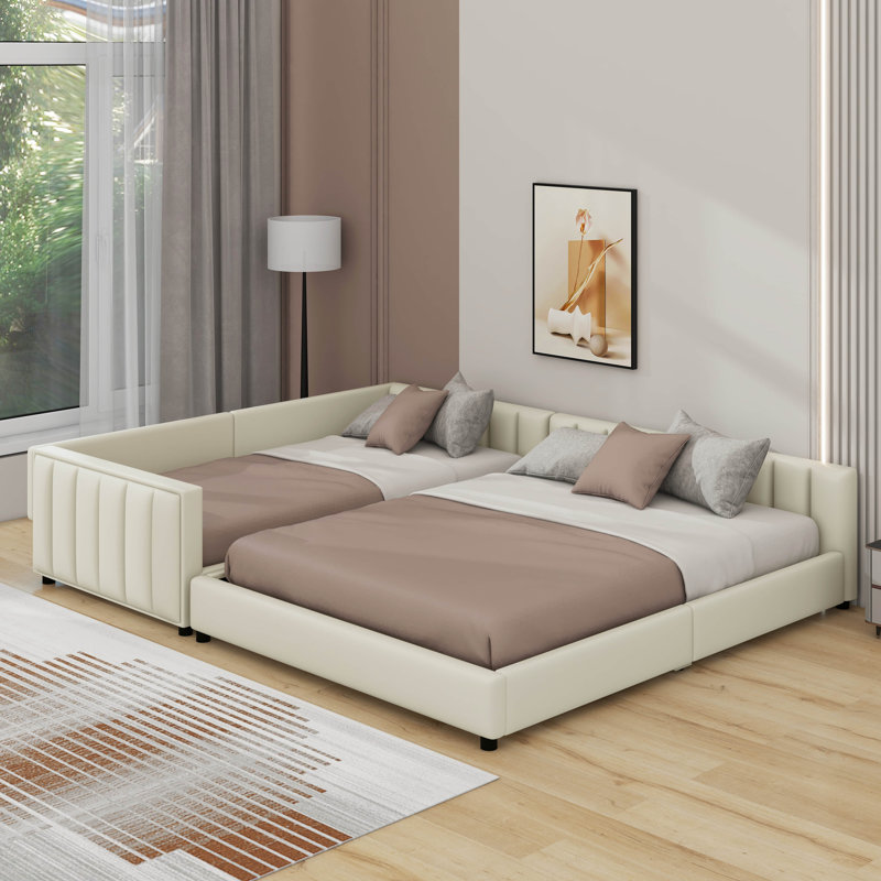 Grand lit plateforme tapissier, Beige