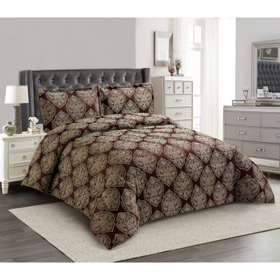 3 Piece Bridal Jacquard Bedspread Comforter Bed Throw with Matching Pillow Shams