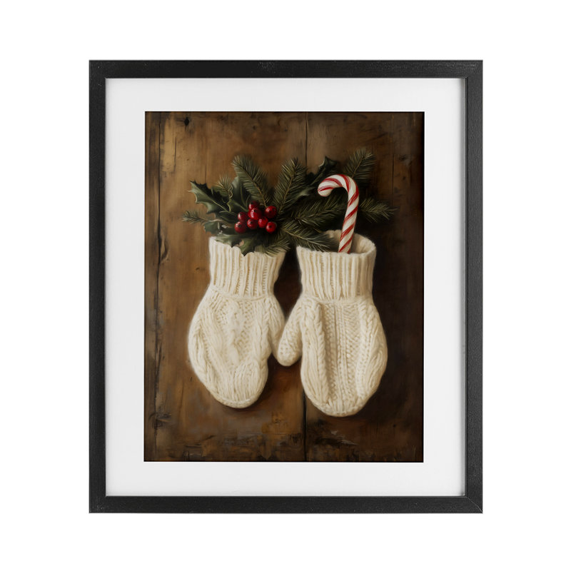 «Warm Woolen Mittens», reproduction encadrée sous verre, design par Arlington Prints, Cadre noir minuit, H 16 po x l 13 po
