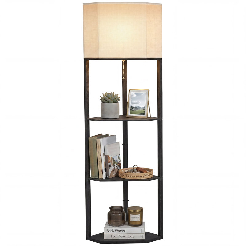 Lacarla Corner Floor Lamp with Shelves Bulb Not Included, Black Basic