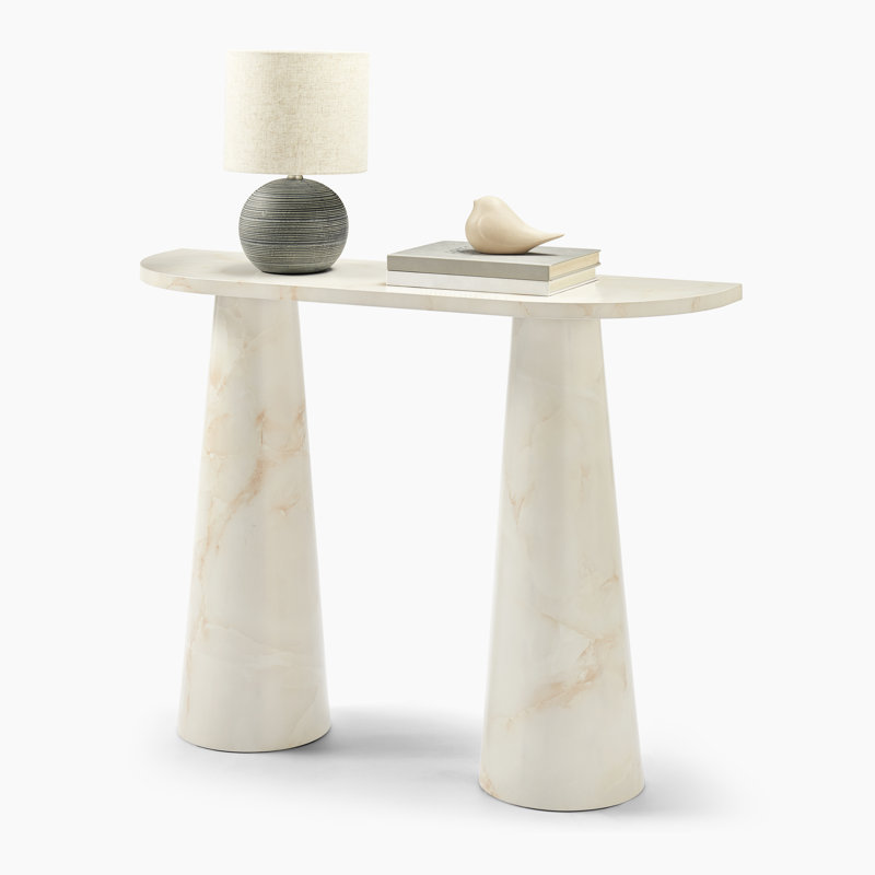 Edzard Statement Pedestal Marble Effect Console Table - Luxury Modern Design, Cream