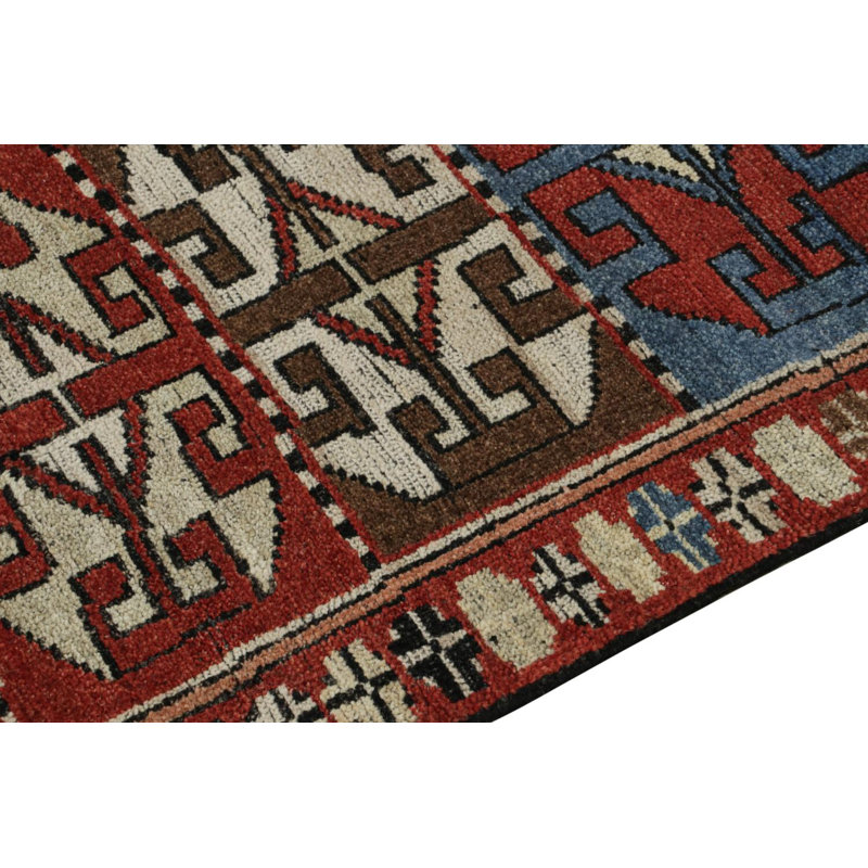 Burano Hand Knotted Wool Geometric Area Rug, Runner 3' x 8', Red Black