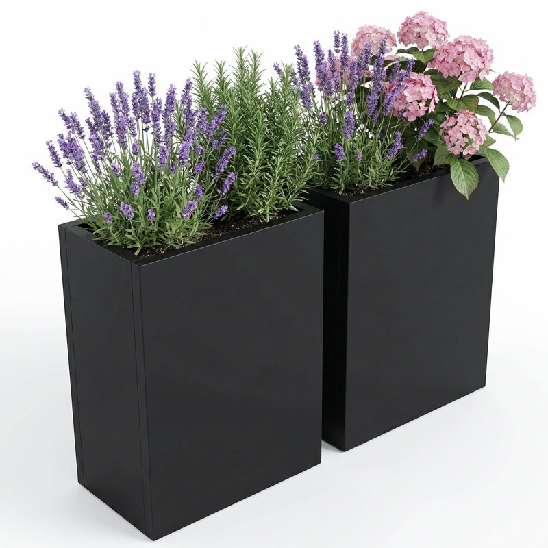 30 Inch Tall Metal Black Rectangular Pot Planter, 30" H x 10" W x 16" D