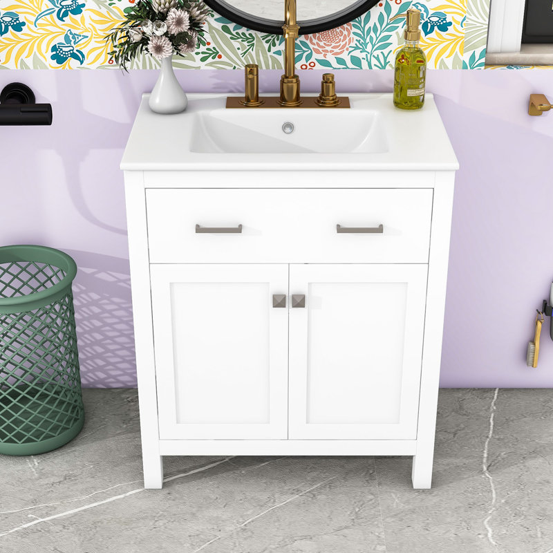 Armoire de salle de bain avec 2 portes et une tablette, Blanc