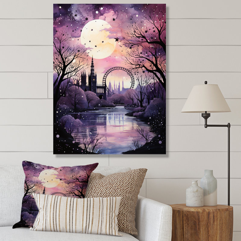 Carrousel mauve à grande roue mauve sur toile, H 20 po x l 12 po x P 1 po, Toile tendue