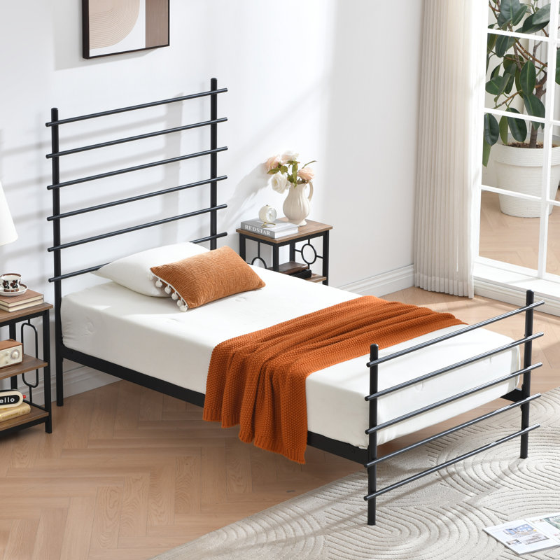 Modern Metal Platform Bed Frame with Colorful Horizontal Bars - Multiple Colors Available, No Box Spring Needed, Sturdy Steel Construction, Easy Assembly
