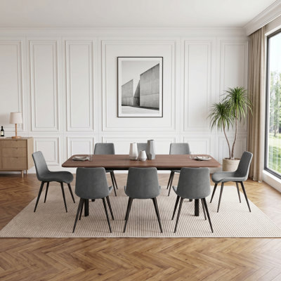 8 - Person Modern Oak Kitchen Dining Set, 63'' to 78.7'' Extendable Dining Table with 32.4"H Upholstered Dining Chairs for 8 Person