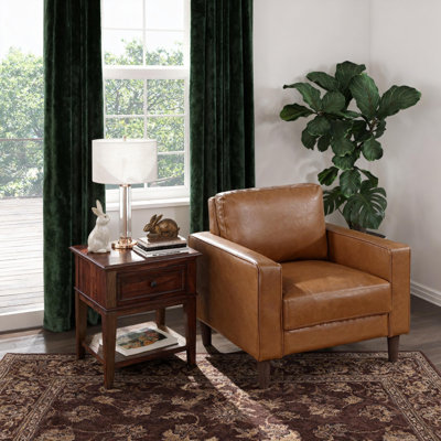 Modern Style Brown Faux Leather Upholstered Chair Comfortable Cushion Back Seat Solid Wood Living Room Furniture 1pc