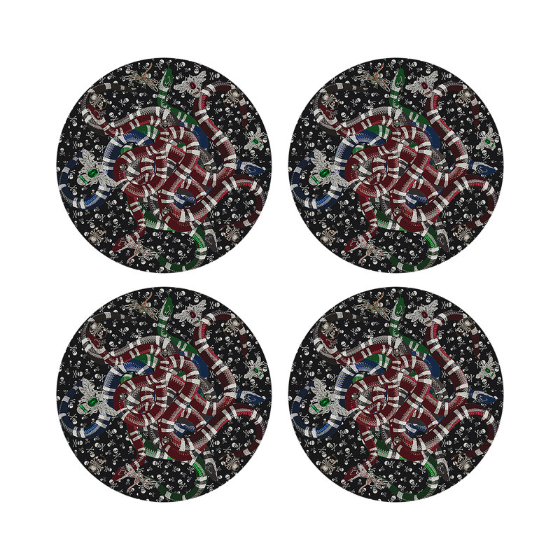 Ouroboros Skulls Vegan Leather Round Pebble Placemat
