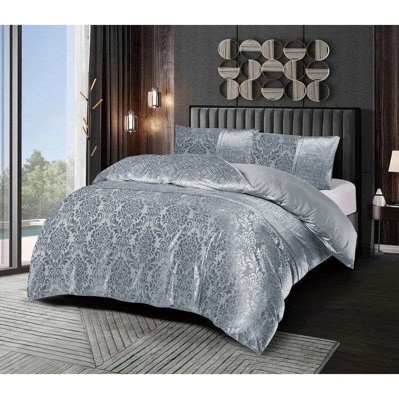 Velvet Duvet Cover, Grey, Double Duvet Cover + 2 Pillowcase