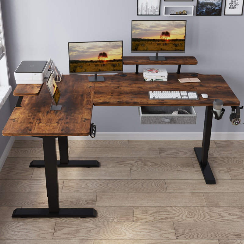 Jonesboro 63'' L-Shaped Height Adjustable Standing Desk, Brown