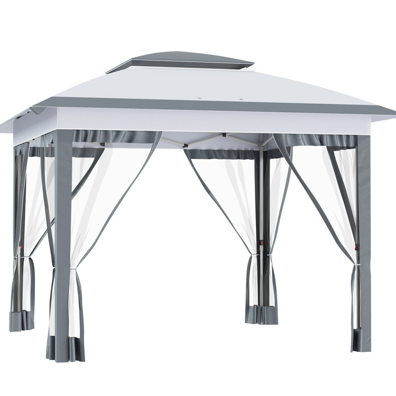 Gray Pop-Up Canopy Tent For Outdoor, 12' X With Netting And Carry Bag - Adjustable Height Party Gazebo Outdoor Sun Shade Tent, 12', Netting, Garden, Patio,
