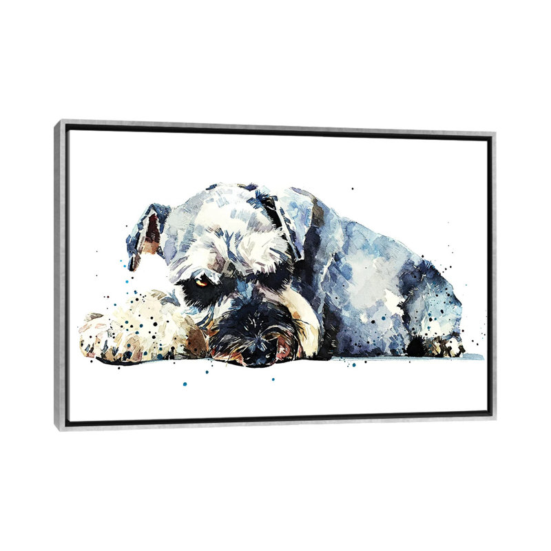 " Schnauzer I " by EdsWatercolours, Silver Framed, No Mat, 18" H x 26" W x 1.5" D