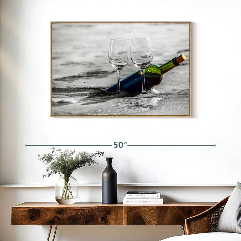 Vin à la plage, Cadre flottant en bois naturel, 37 po x 25 po