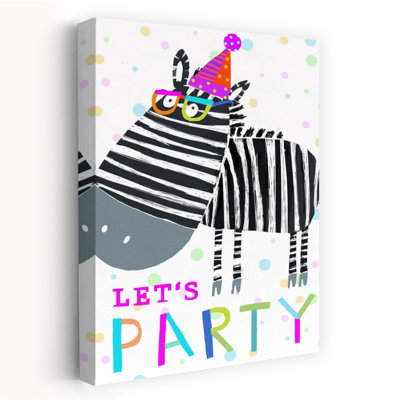 Let'S Party Zebra Colorful Playful Contemporary Zebra Wall Art Print 1 Piece Wrapped Canvas Wall Art
