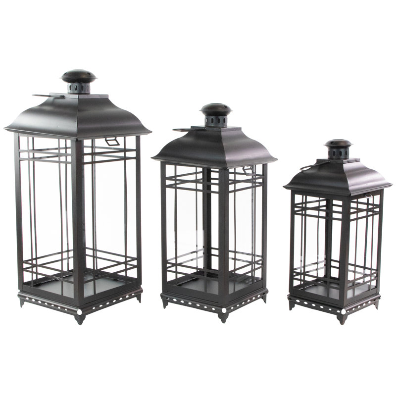 Distressed Mission Style Candle Lanterns, Black