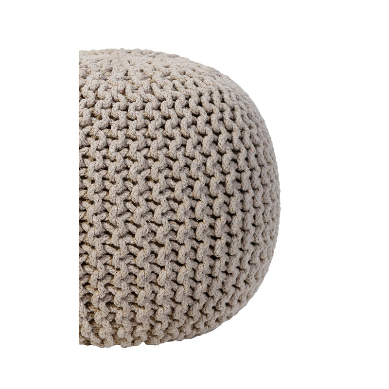 Round Pouf Foot Stool Ottoman – Cotton Knitted Cord Boho Pouffe – Cable Knit Filled Footrest For Living Room, Nursery, Bedroom, Patio & Lounge (18" X 18" X 14")
