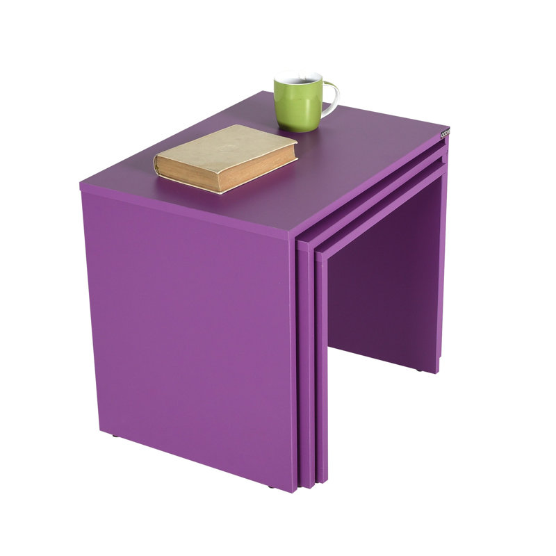 Table gigogne mauve moderne (3 pièces), 21,7 po x 18,5 po x 15,7 po | 100% panneau de particules enduit de mélamine, épaisseur: 0,6 pouce | Conception élégante et fonctionnelle pour les espaces de salon, de bureau ou d'étude