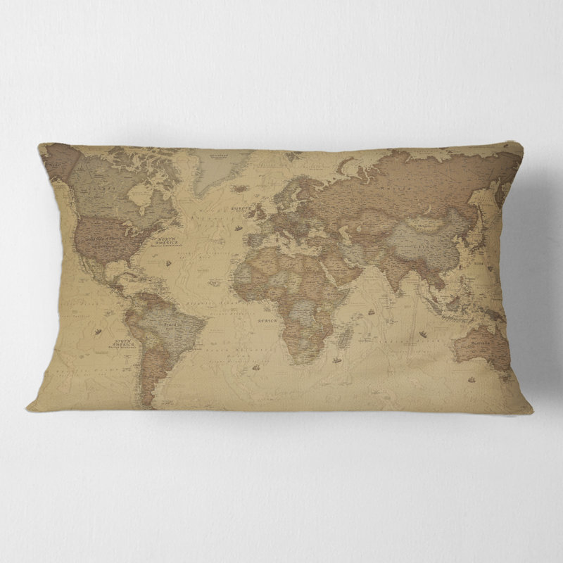 Rectangle, ancienne carte du monde III - Coussin décoratif imprimé rétro
