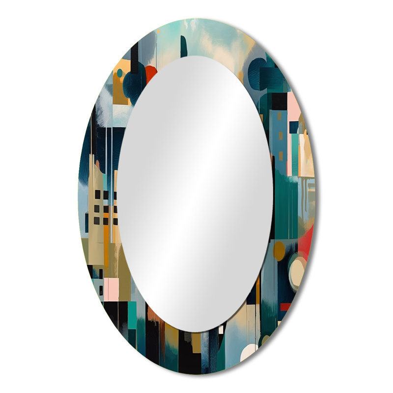 Green Abstracted Scenic Views II - Large Oval Wall Mirror On Metal, 36" x 24"
