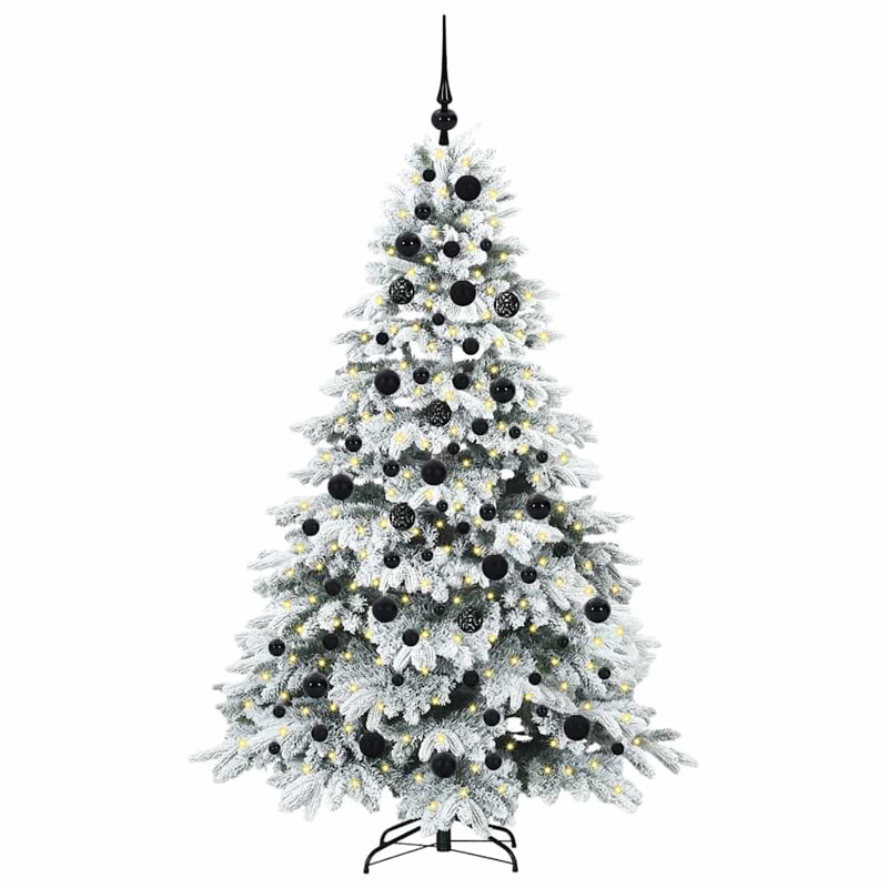 Artificial Christmas Tree with 300 LEDs Green PE and PVC, 5.91' H, White/Black