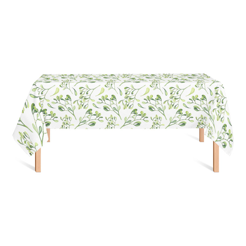 Nappe aquarelle 3 feuilles et baies grises, Vert