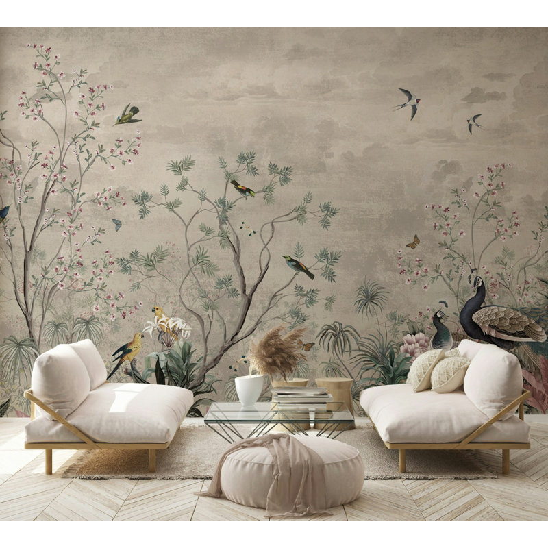 Papier peint floral paon, L 75 po x l 112 po