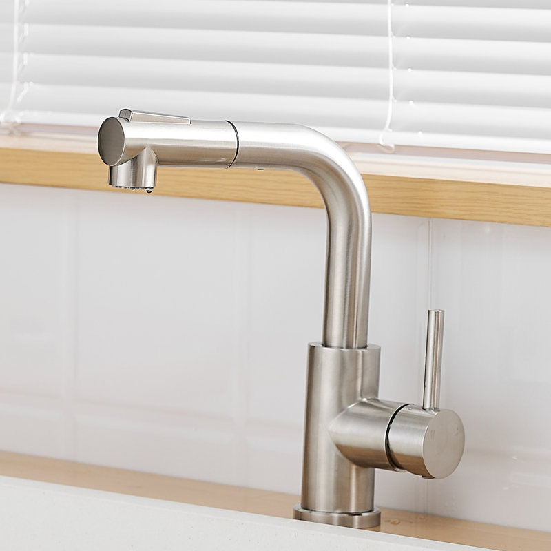 Stainless Steel Sink Faucet With Pull Out Spray, Brushed Nickel Finish, Modern Style For Kitchen & Bathroom Faucet, Down , 360 Swivel,